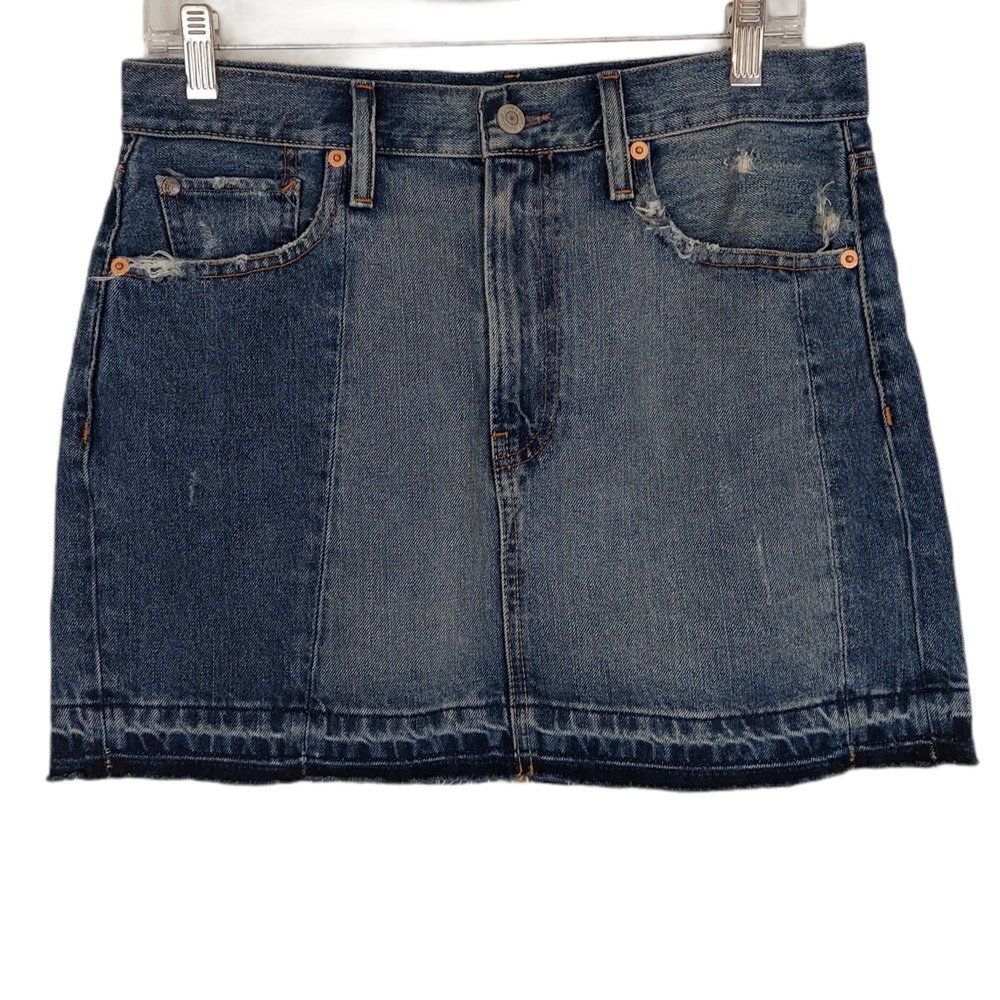 Denim & Supply Ralph Lauren Mini Jean Skirt Sz 27 Released Hem Blue Distressed
